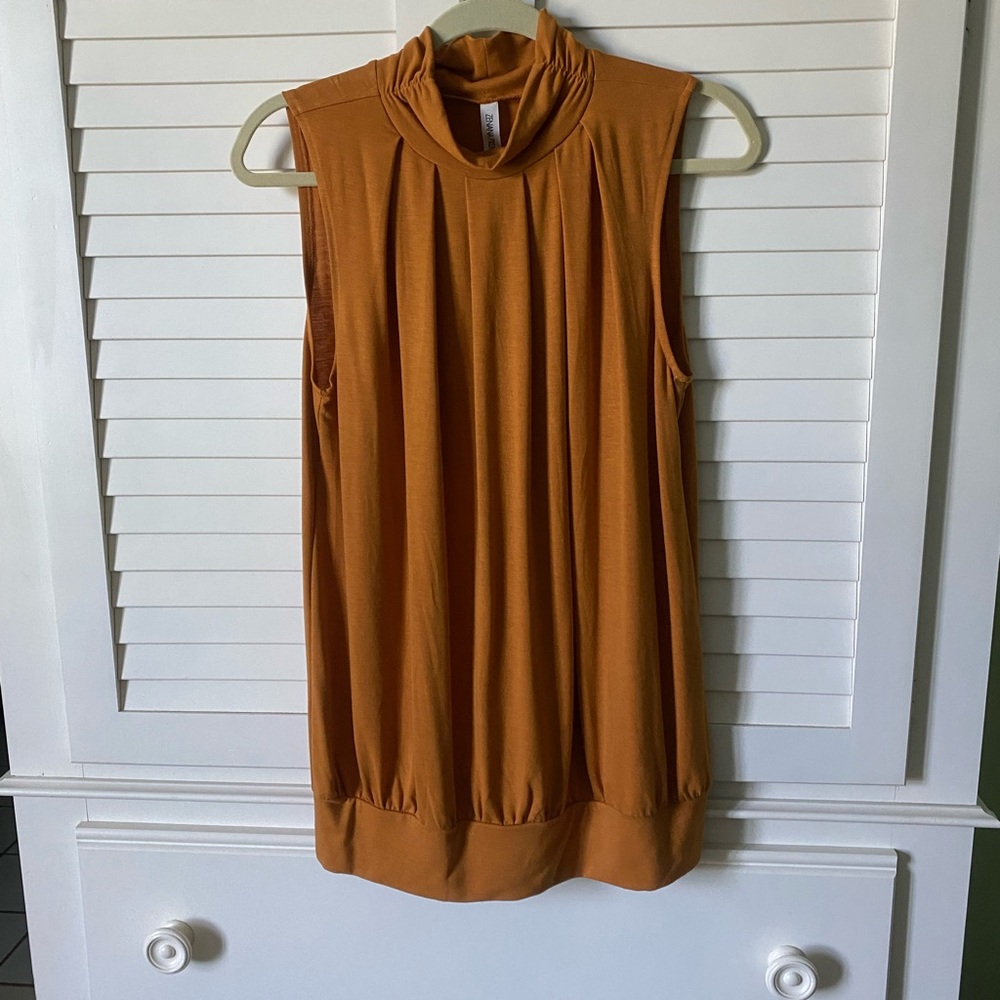 Zenana Sleeveless Mock Neck Tank in Rust Orange